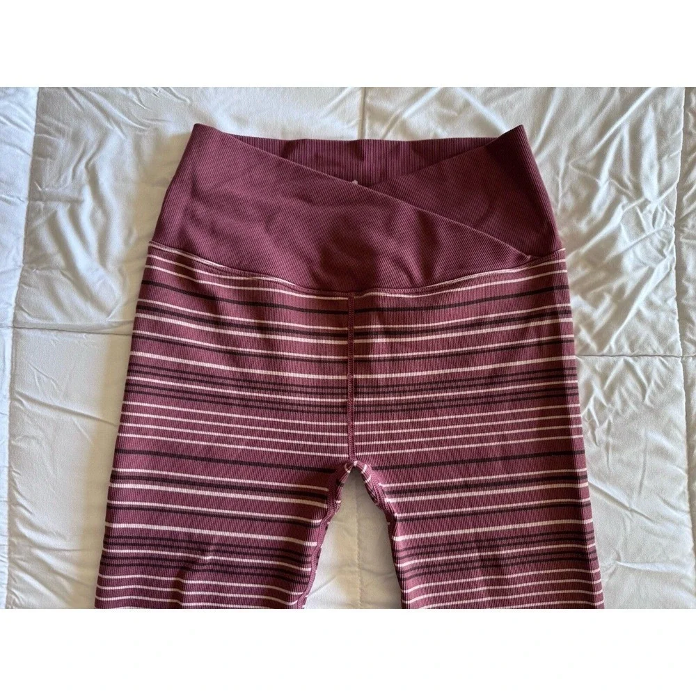 Spiritual Gangster burgundy stripe leggings wrap front love sculpt Size XS EUC